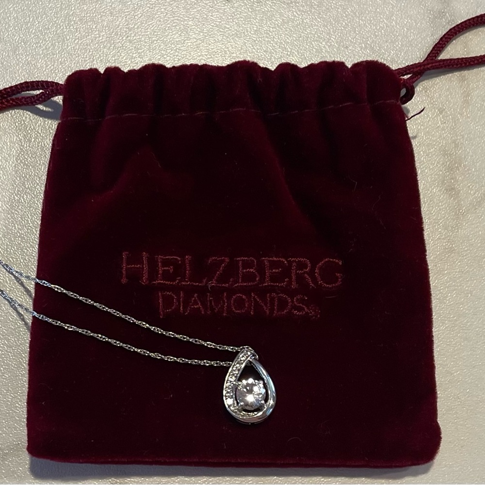 Helzberg Diamonds sterling silver teardrop white sapphire necklace.